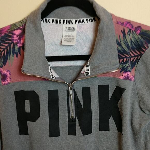 Pink Quarter Zip Hawaiian Floral Print Sweatshirt - Picture 3 of 7
